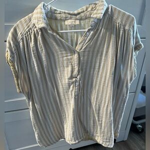 Loft Outlet Women’s Yellow Stripe Linen Collared Shirt, Size L